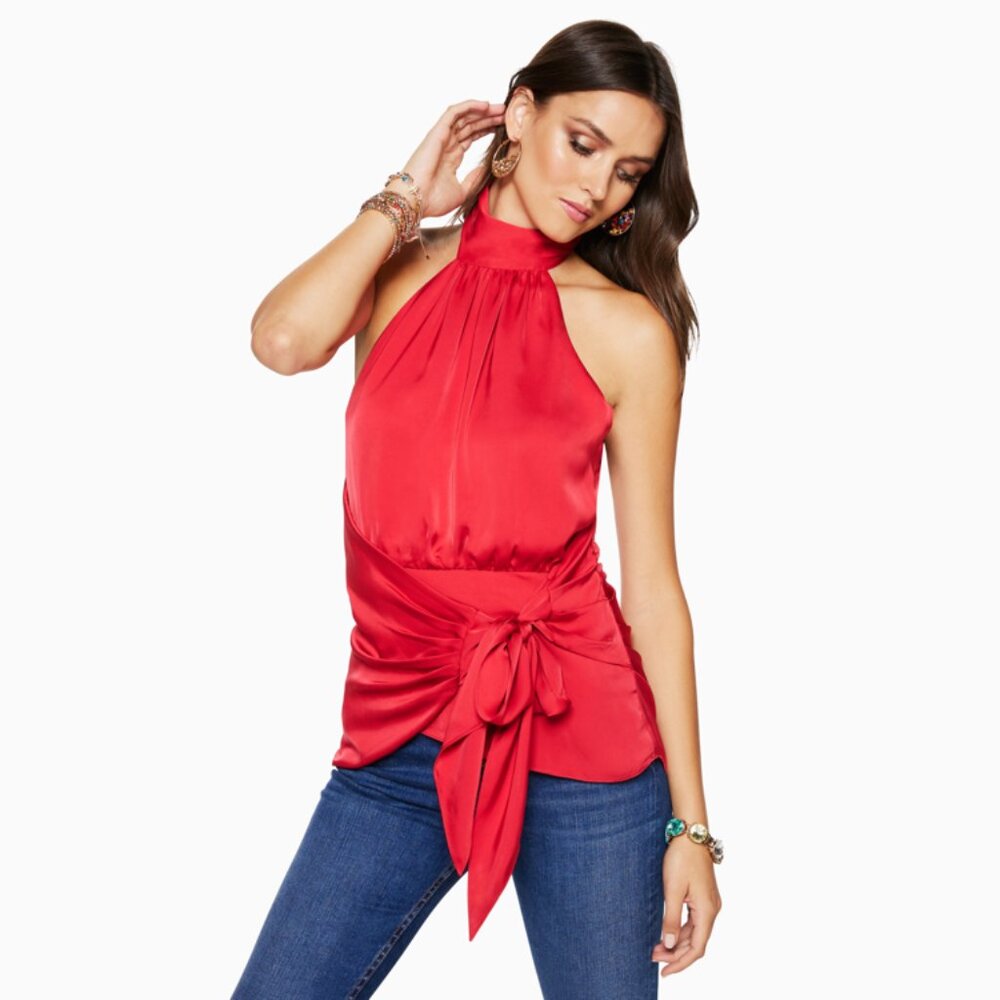 Ramy Brook Daphne Wrap Blouse Rouge Red Size 0 NEW NWT